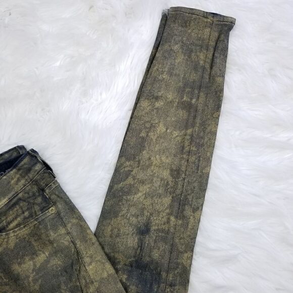 7FAM 7 For All Mankind Womens Size 27 Floral Print Skinny Jeans in Gold Metallic - Picture 3 of 7
